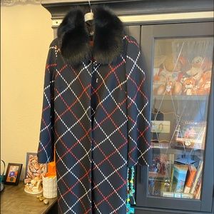 Ankle length wool coat with removable fur collar